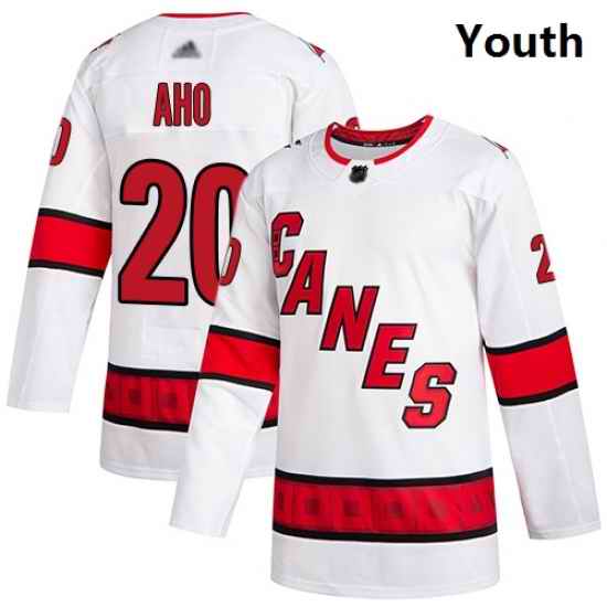 Youth Hurricanes 20 Sebastian Aho White Road Authentic Stitched Hockey Jersey